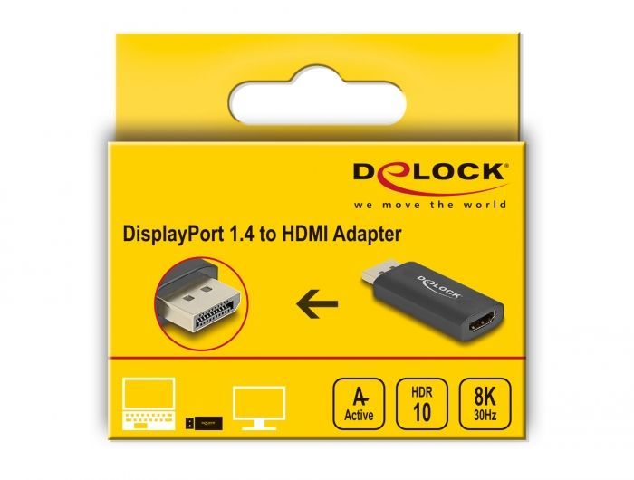 DeLock Delock Aktív DisplayPort 1.4 - HDMI adapter 8K HDR funkcióval DeLock Delock Aktív DisplayPort 1.4 - HDMI adapter 8K HDR funkcióval