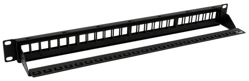 Nestron 19" keystone patch panel; 24 port; Cat5e/Cat6/Cat6A kompatibilis; árnyékolatlan; tehermentesítővel Nestron 19" keystone patch panel; 24 port; Cat5e/Cat6/Cat6A kompatibilis; árnyékolatlan; tehermentesítővel