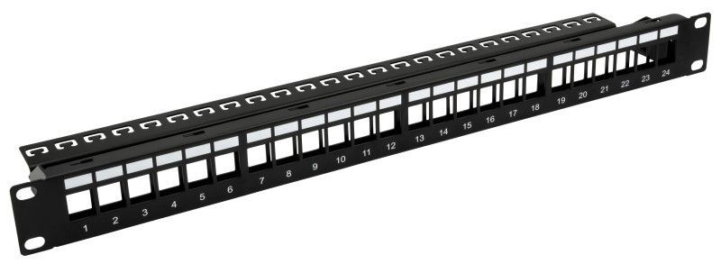 Nestron 19" keystone patch panel; 24 port; Cat5e/Cat6/Cat6A kompatibilis; árnyékolatlan; tehermentesítővel Nestron 19" keystone patch panel; 24 port; Cat5e/Cat6/Cat6A kompatibilis; árnyékolatlan; tehermentesítővel
