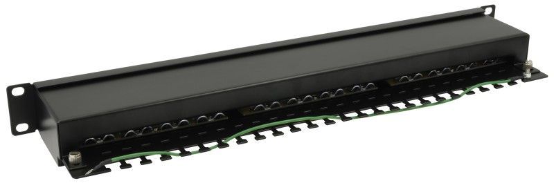 Nestron 19" patch panel; 24 port; Cat6; árnyékolt; tehermentesítővel; dual IDC (Krone/110)