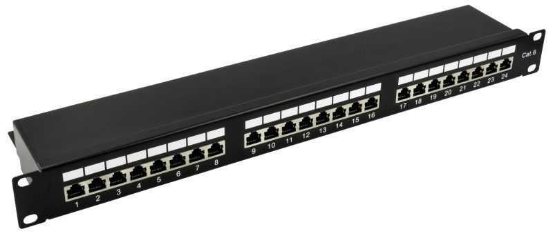 Nestron 19" patch panel; 24 port; Cat6; árnyékolt; tehermentesítővel; dual IDC (Krone/110)