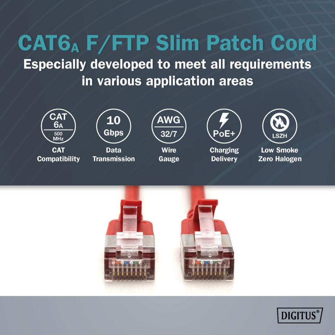 Digitus CAT6A F-FTP Patch Cable 1,5m Red Digitus CAT6A F-FTP Patch Cable 1,5m Red