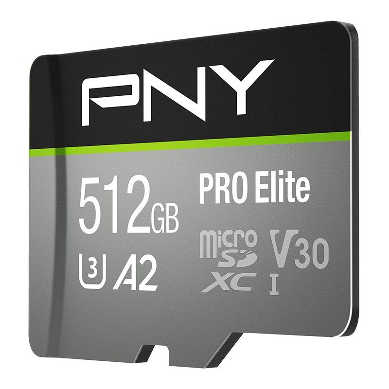 PNY 512GB microSDXC Pro Elite Class 10 U3 V30 A2 + adapterrel PNY 512GB microSDXC Pro Elite Class 10 U3 V30 A2 + adapterrel