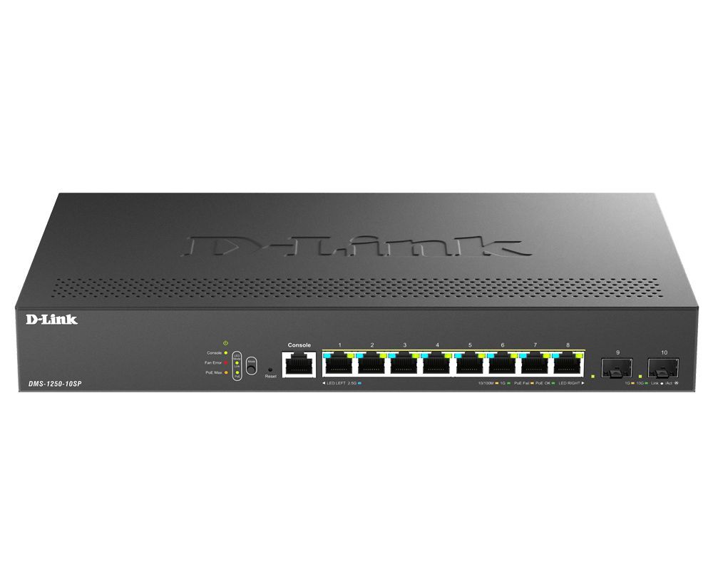 D-Link DMS-1250-10SP 8-Port Multi-Gigabit Smart Managed Switch D-Link DMS-1250-10SP 8-Port Multi-Gigabit Smart Managed Switch
