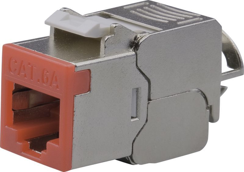 Nestron Keystone STP csatlakozó; Cat6A; 180°; szerszám nélkül szerelhető; piros