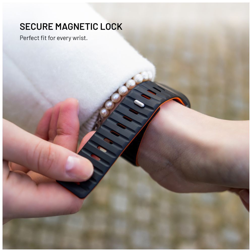 FIXED mágneses szilikon óraszíj Apple Watch 42/44/45/46/49mm-hez, fekete