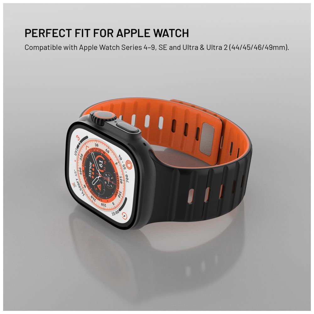 FIXED mágneses szilikon óraszíj Apple Watch 42/44/45/46/49mm-hez, fekete