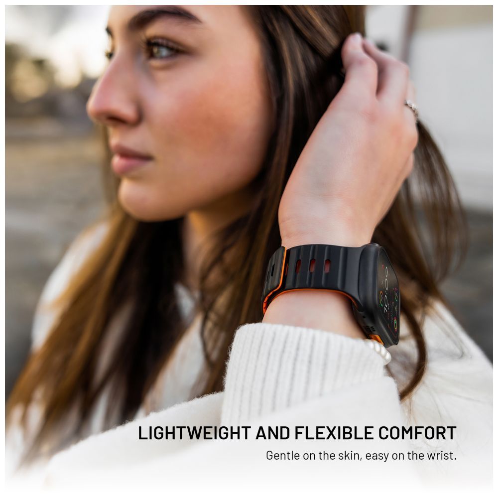 FIXED mágneses szilikon óraszíj Apple Watch 42/44/45/46/49mm-hez, fekete