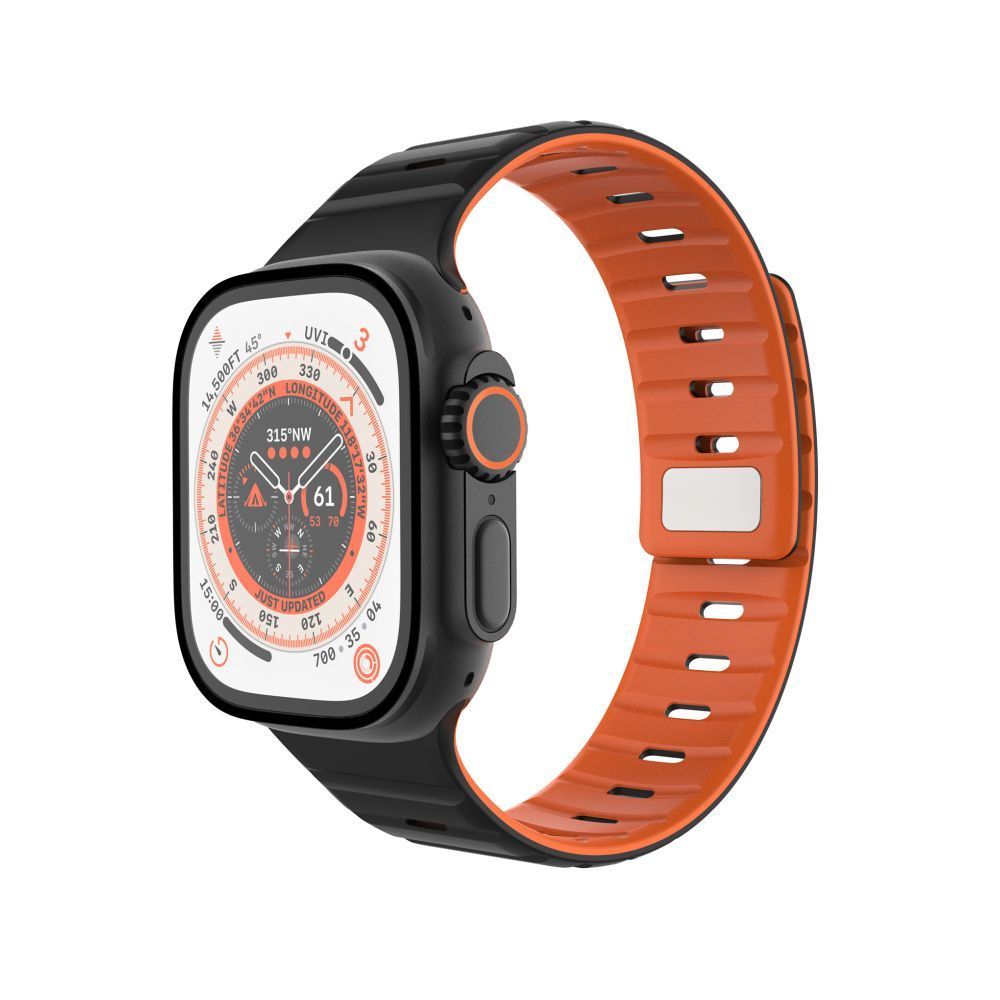 FIXED mágneses szilikon óraszíj Apple Watch 42/44/45/46/49mm-hez, fekete