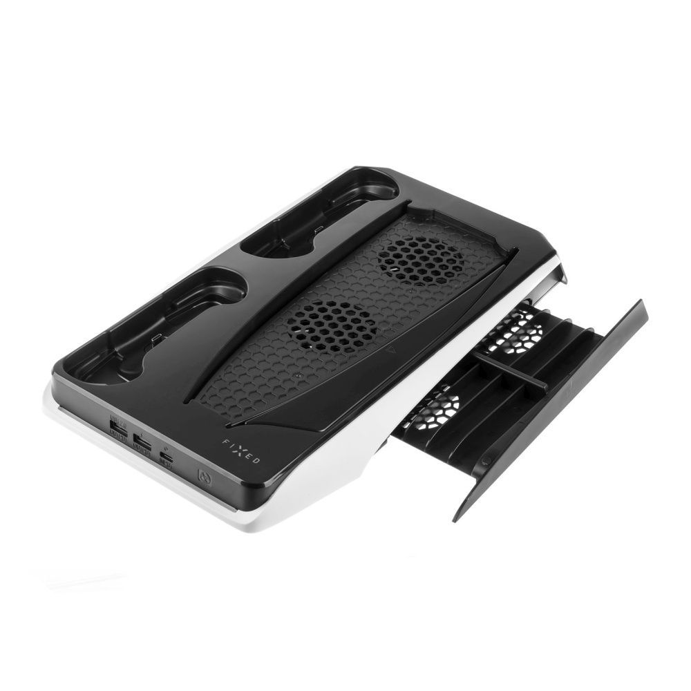 FIXED Multifunkciós állvány PS5-höz, 2 db DualSense töltőfbölcső, fekete és fehér FIXED Multifunkciós állvány PS5-höz, 2 db DualSense töltőfbölcső, fekete és fehér