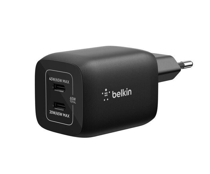 Belkin BoostCharge Dual Port USB-C Adapter Black Belkin BoostCharge Dual Port USB-C Adapter Black