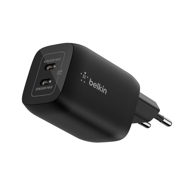 Belkin BoostCharge Dual Port USB-C Adapter Black Belkin BoostCharge Dual Port USB-C Adapter Black