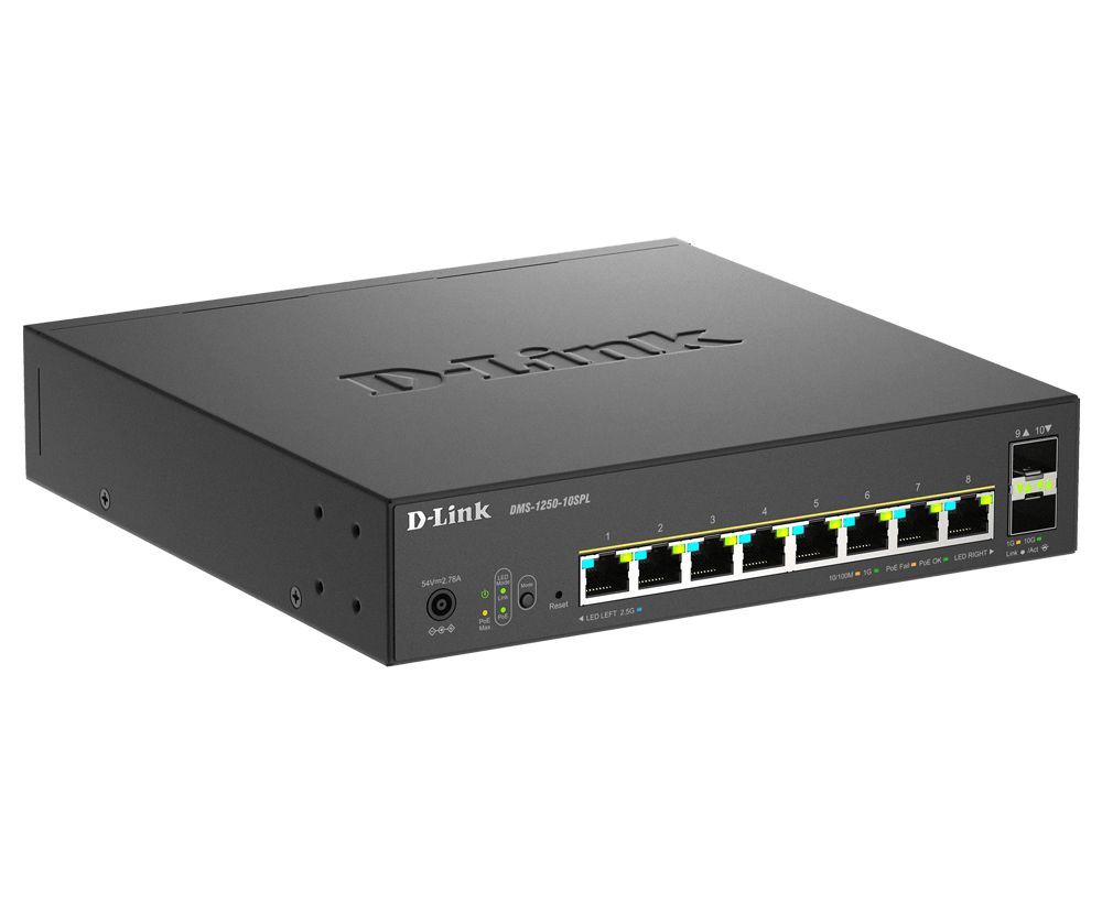 D-Link DMS-1250-10SPL 8-Port Multi-Gigabit Smart Managed Switch D-Link DMS-1250-10SPL 8-Port Multi-Gigabit Smart Managed Switch