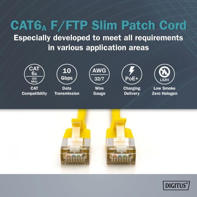 Digitus CAT6A F-FTP Patch Cable 0,5m Yellow
