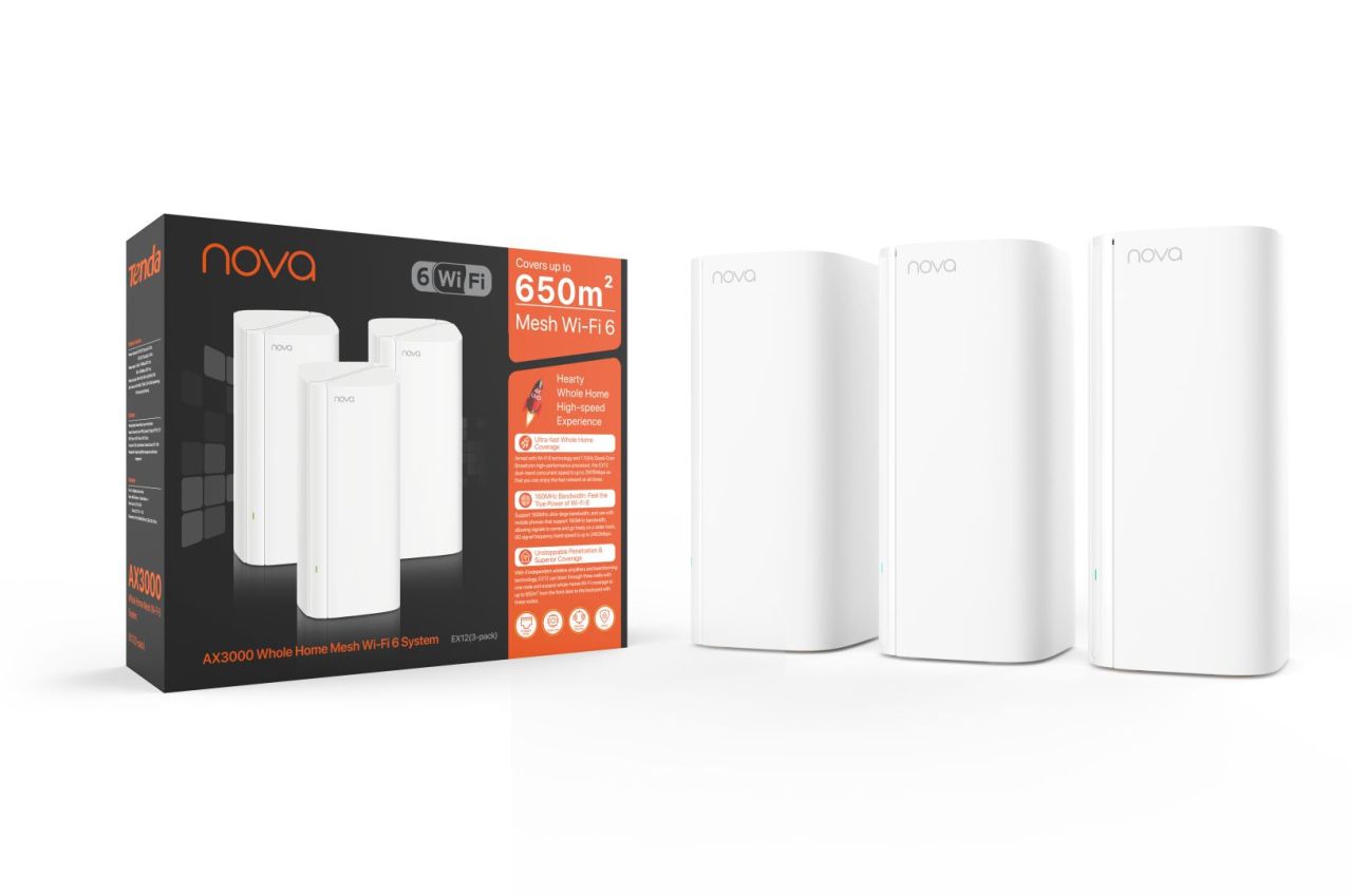 Tenda EX12 AX3000 Whole Home Mesh Wi-Fi 6 System (3-Pack) Tenda EX12 AX3000 Whole Home Mesh Wi-Fi 6 System (3-Pack)