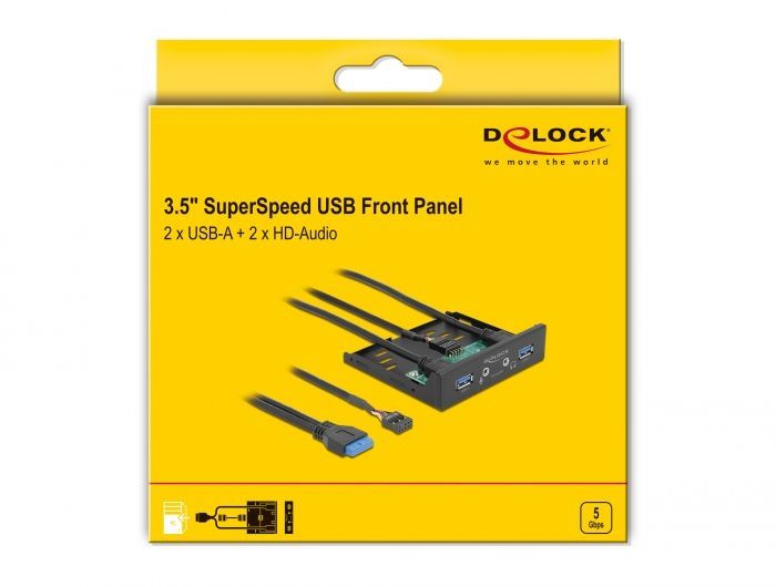 DeLock 3.5 USB 3.2 Gen 1 első panel 2 x USB A-típusú + HD-Audio DeLock 3.5 USB 3.2 Gen 1 első panel 2 x USB A-típusú + HD-Audio