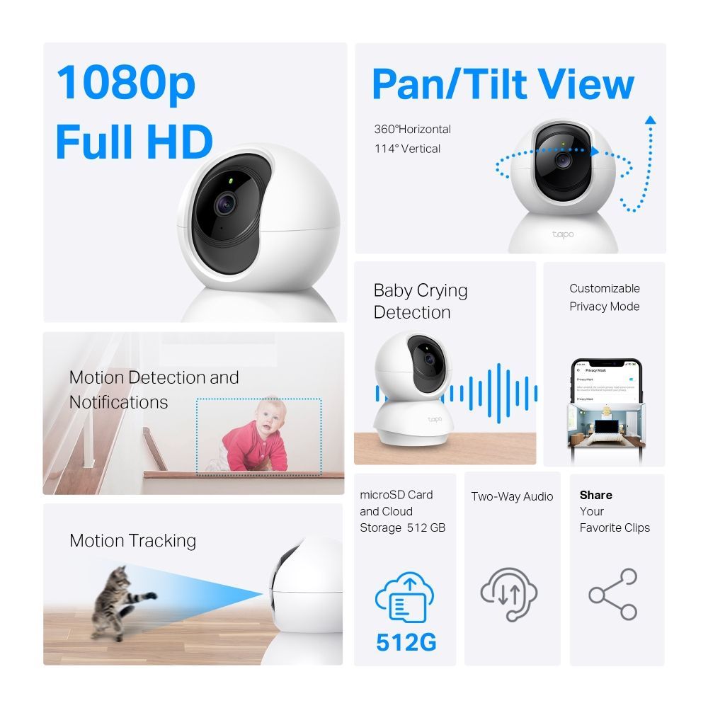 TP-Link Tapo C200P2 Pan/Tilt Home Security Wi-Fi Camera 2 db/csomag