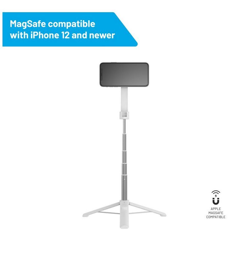 FIXED MagSnap teleszkópos szelfi bot, három lábú állvány, kivehető kioldógomb, MagSafe rögzítés, fehér
