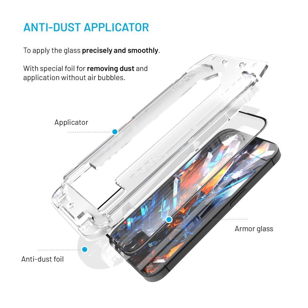 FIXED Ultra strapabíró edzett üvegfólia porálló applikátorral és AR réteggel Samsung Galaxy S25+ készülékhez fekete