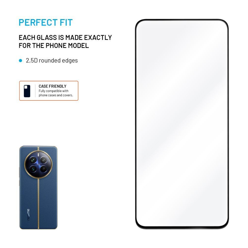 FIXED teljes képernyőt védő 2,5D üvegfőlia Realme 12, fekete FIXED teljes képernyőt védő 2,5D üvegfőlia Realme 12, fekete