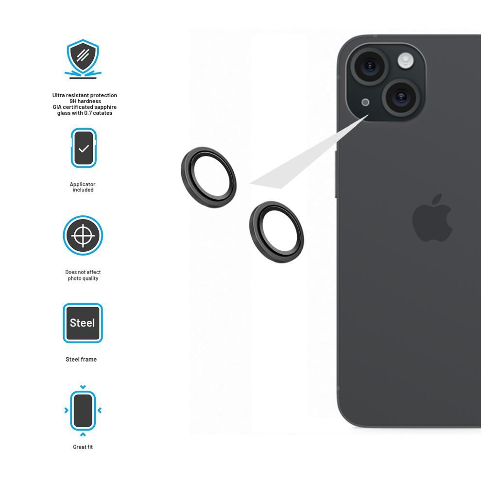 FIXED Zafír kamera lencsevédő Apple iPhone 15 Pro/15 Plus készülékhez, fekete FIXED Zafír kamera lencsevédő Apple iPhone 15 Pro/15 Plus készülékhez, fekete