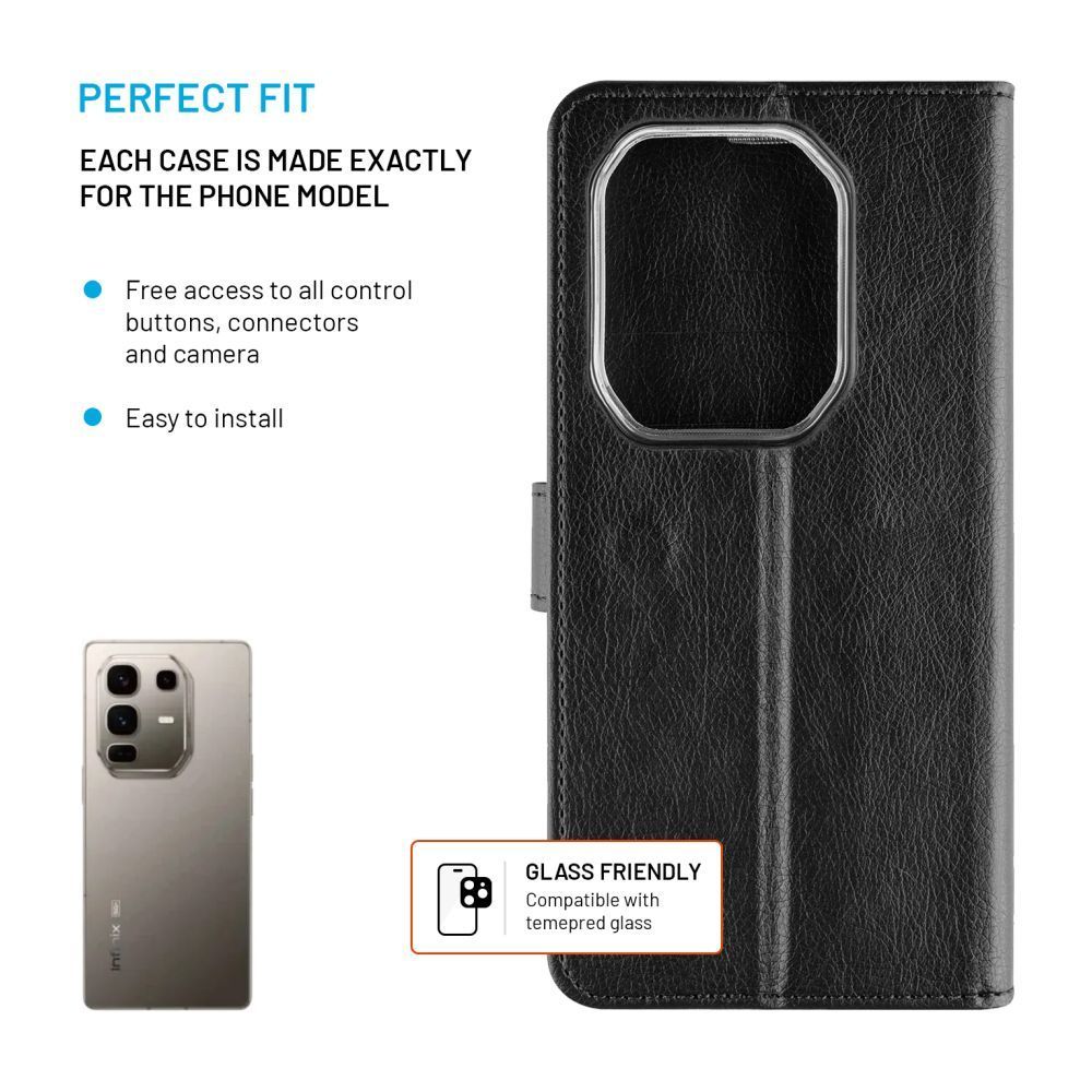 FIXED Opus oldalra nyíló telefontok Infinix Note 50 Pro+ 5G készülékhez, fekete FIXED Opus oldalra nyíló telefontok Infinix Note 50 Pro+ 5G készülékhez, fekete