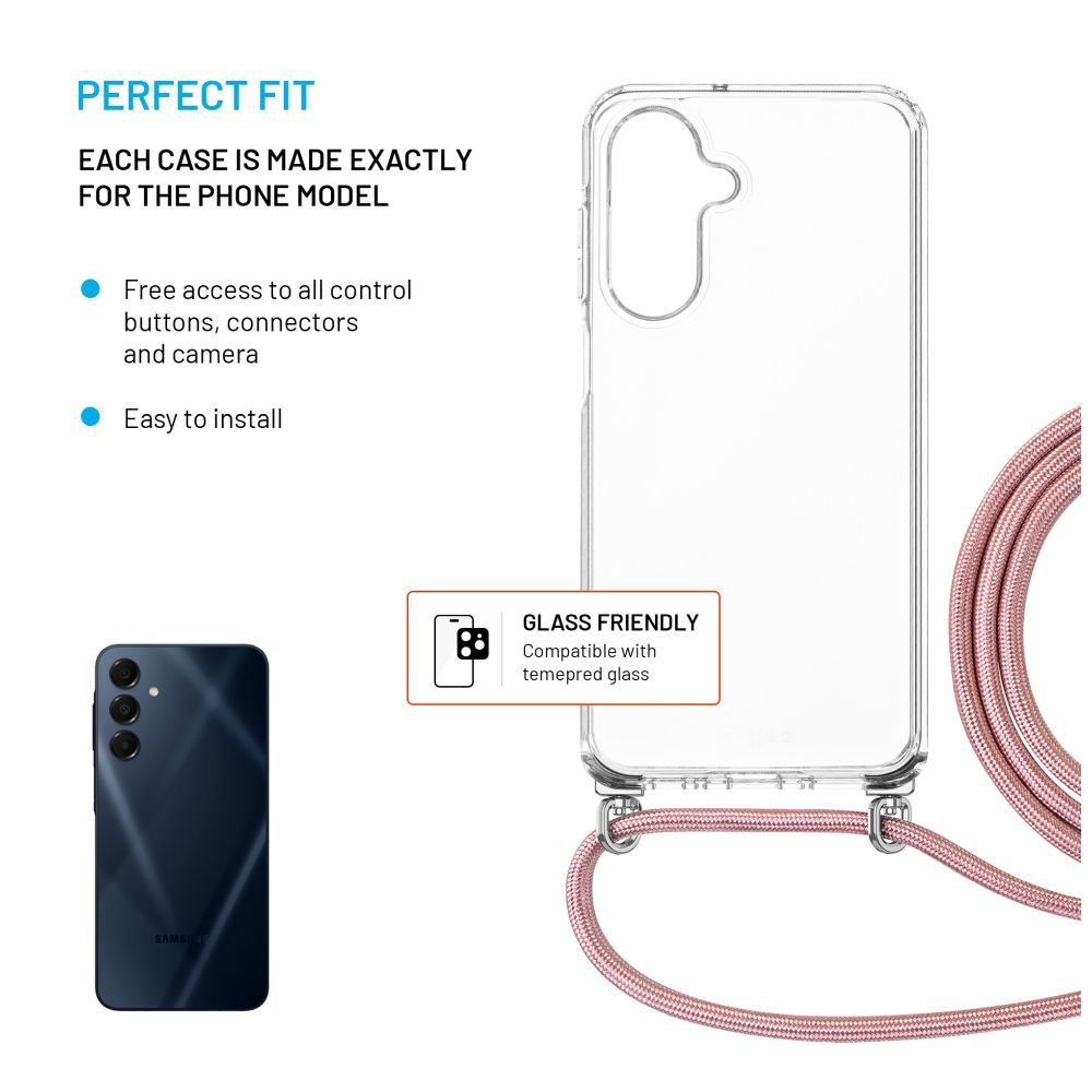 FIXED nyakba akasztaható átlátszó tok Samsung Galaxy A26 5G, rózsaszín