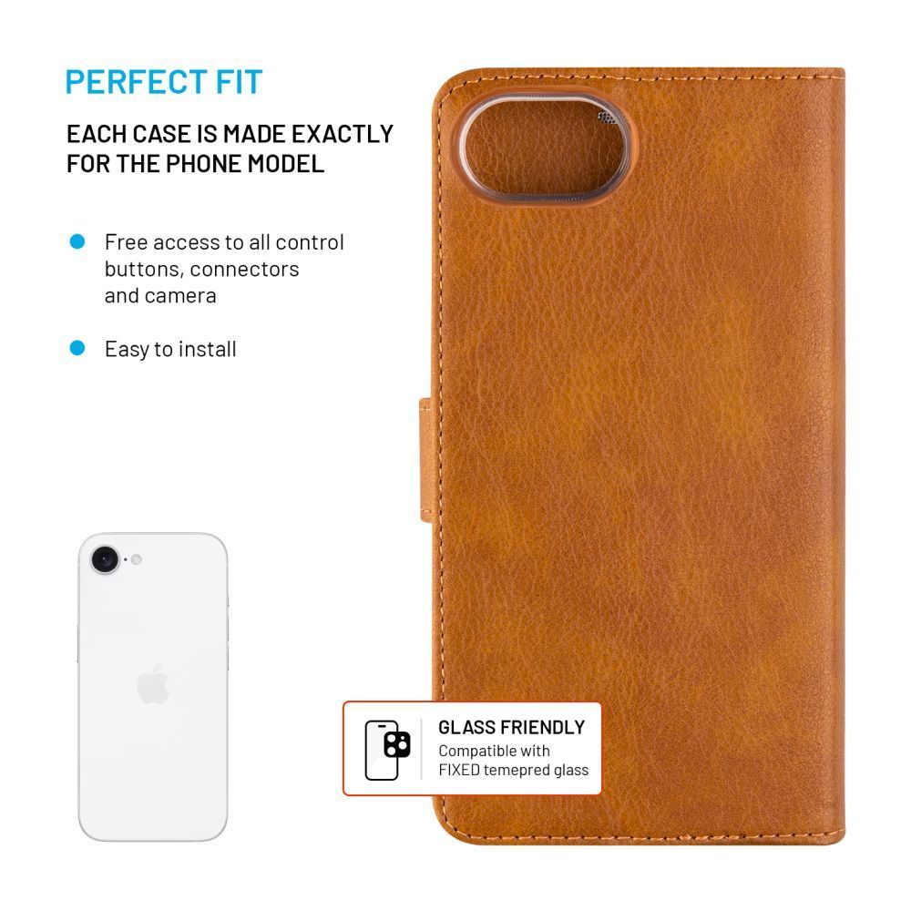FIXED oldalra nyíló telefon tok Apple iPhone 16e telefonhoz, barna