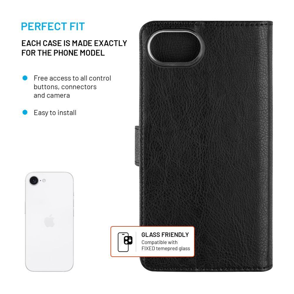 FIXED oldalra nyíló telefontok Apple iPhone 16e, fekete FIXED oldalra nyíló telefontok Apple iPhone 16e, fekete