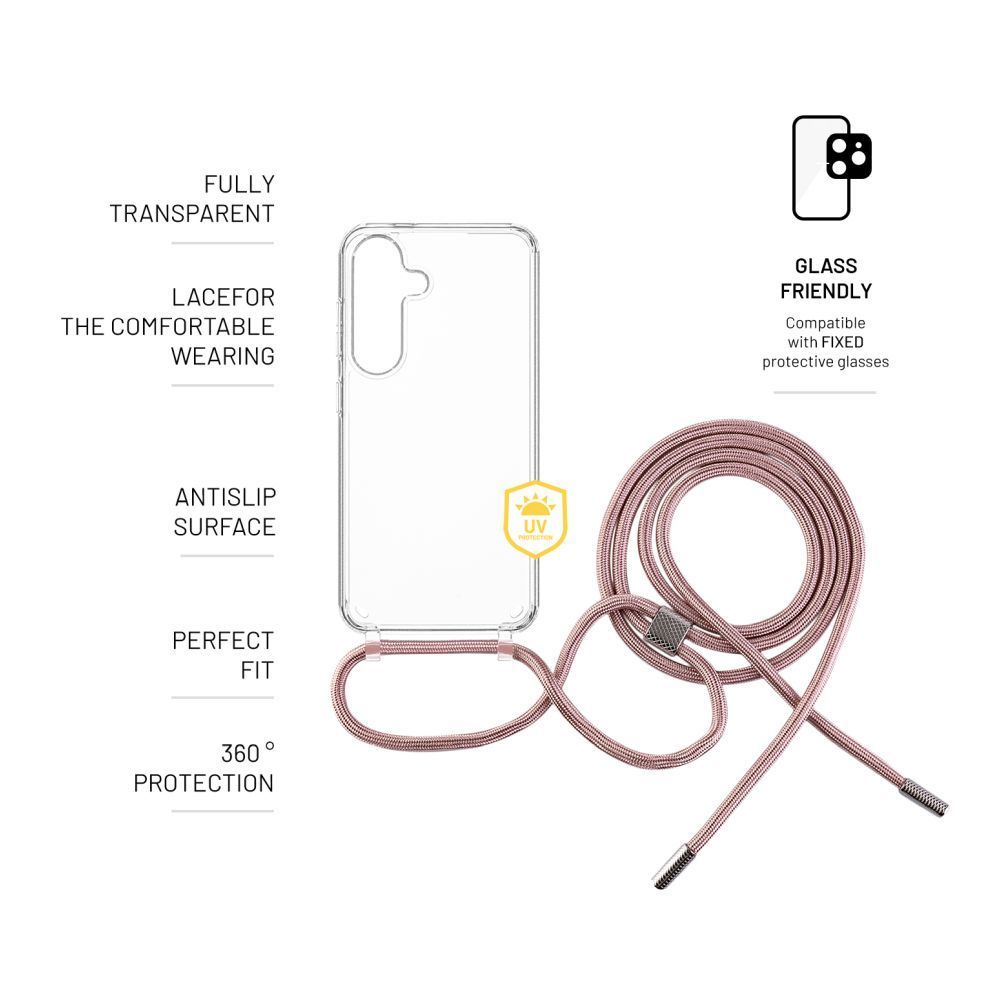 FIXED Pure Neck nyakba akasztahtó TPU gél tok Samsung Galaxy S25 rózsaszín
