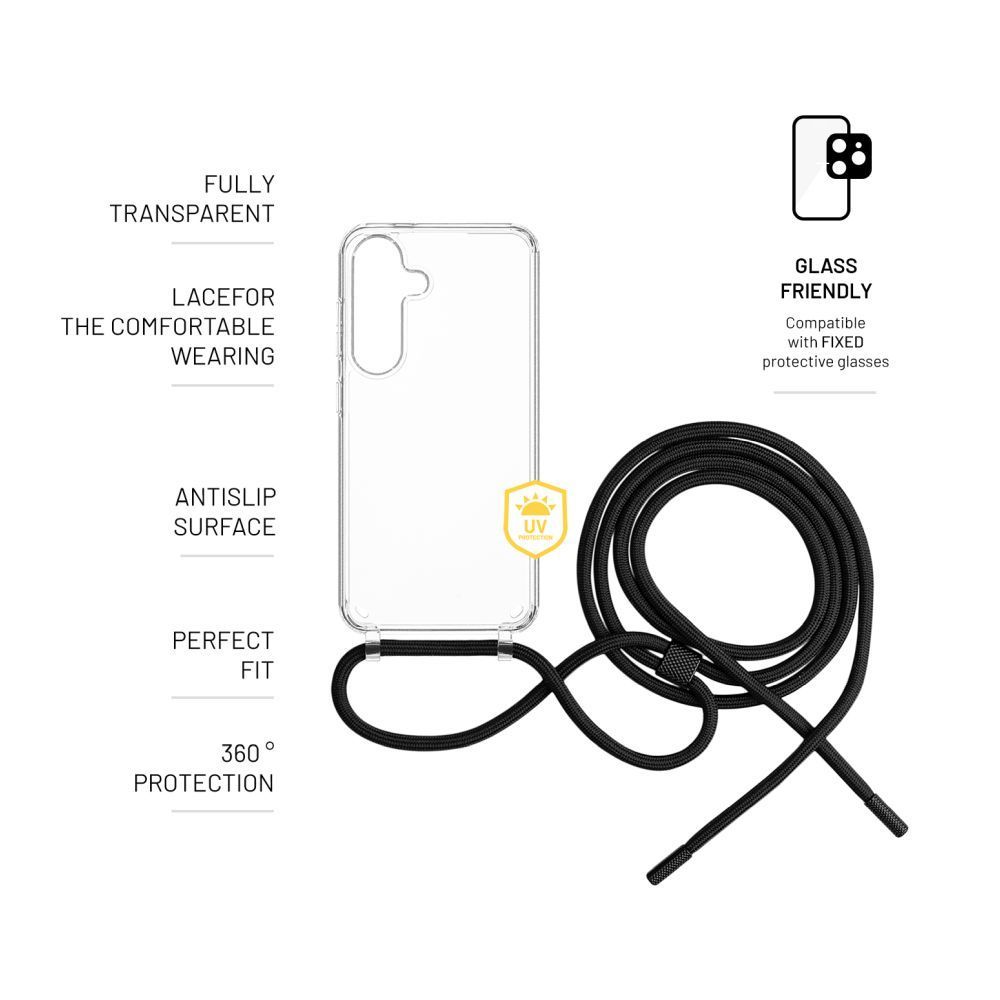 FIXED Pure Neck nyakba akasztahtó TPU gél tok Samsung Galaxy S25 fekete