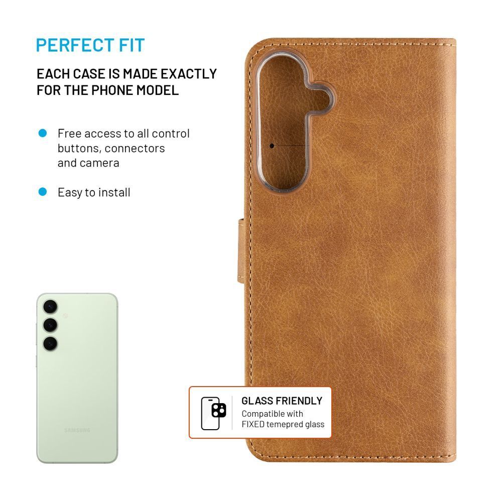 FIXED Opus oldalranyíló telefontok Samsung Galaxy S25+ telefonhoz, barna