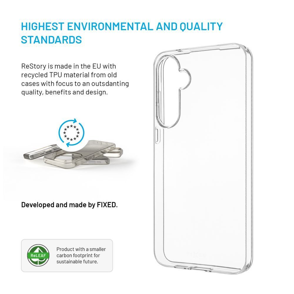 FIXED újrahasznosított anyagból készült AntiUV TPU hátlap Samsung Galaxy A55 5G készülékhez, átlátszó FIXED újrahasznosított anyagból készült AntiUV TPU hátlap Samsung Galaxy A55 5G készülékhez, átlátszó