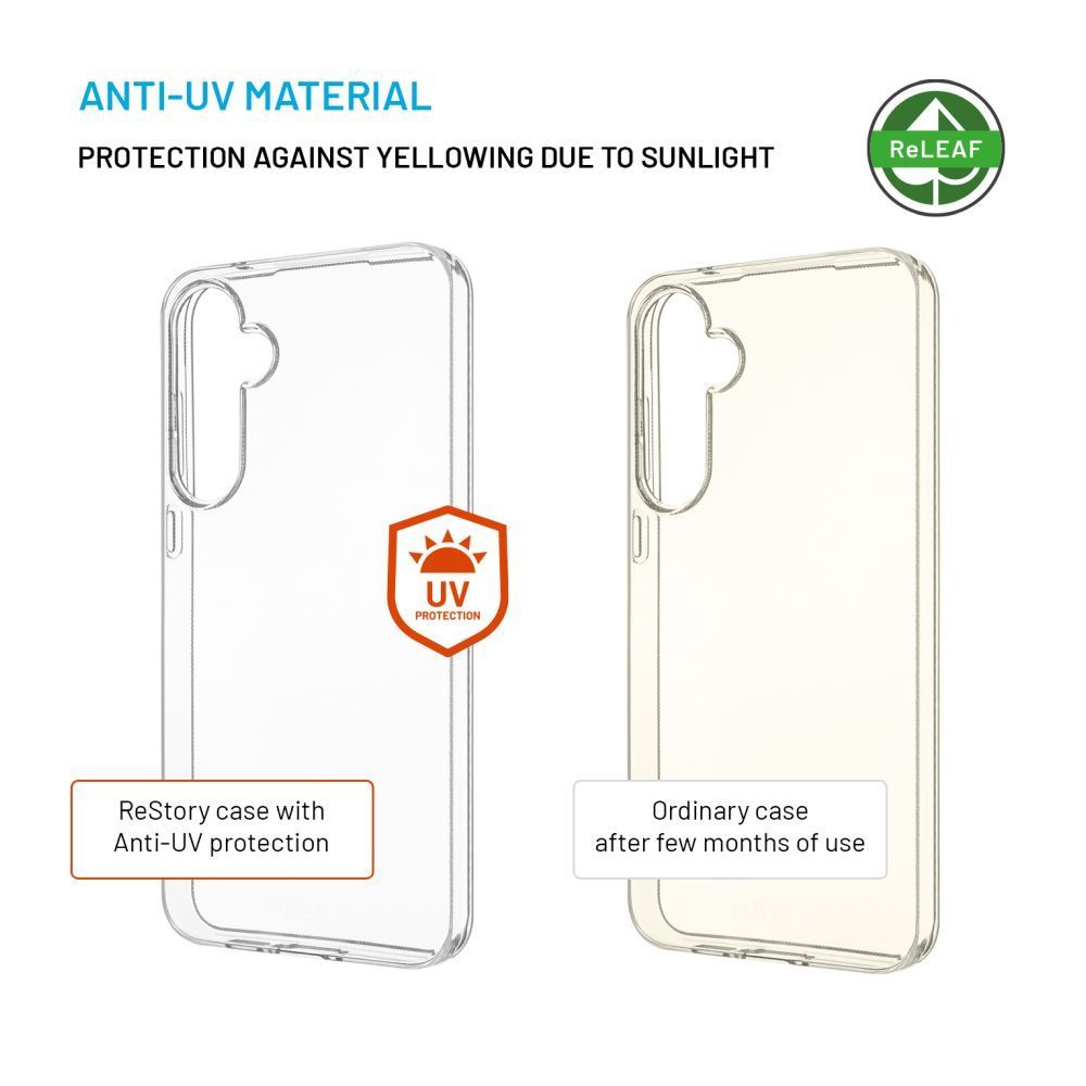 FIXED újrahasznosított anyagból készült AntiUV TPU hátlap Samsung Galaxy A55 5G készülékhez, átlátszó FIXED újrahasznosított anyagból készült AntiUV TPU hátlap Samsung Galaxy A55 5G készülékhez, átlátszó