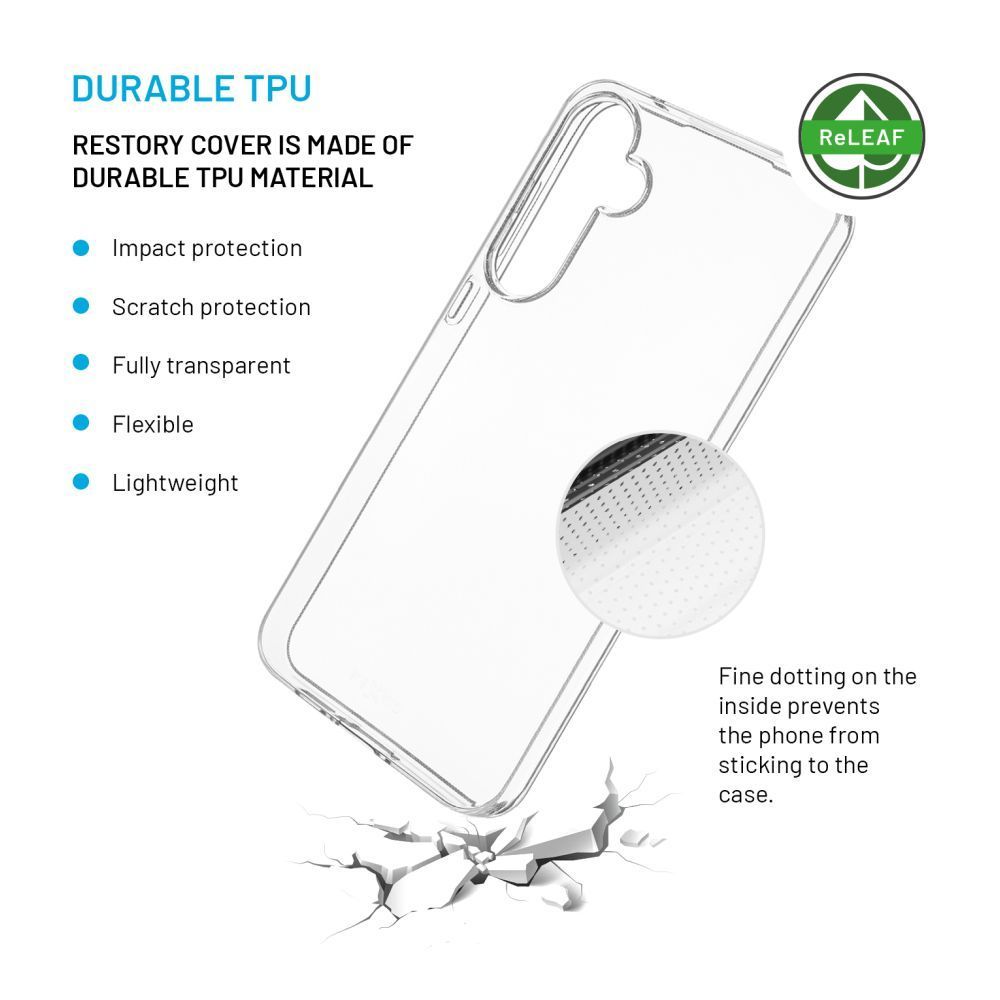 FIXED újrahasznosított anyagból készült AntiUV TPU hátlap Samsung Galaxy A55 5G készülékhez, átlátszó FIXED újrahasznosított anyagból készült AntiUV TPU hátlap Samsung Galaxy A55 5G készülékhez, átlátszó