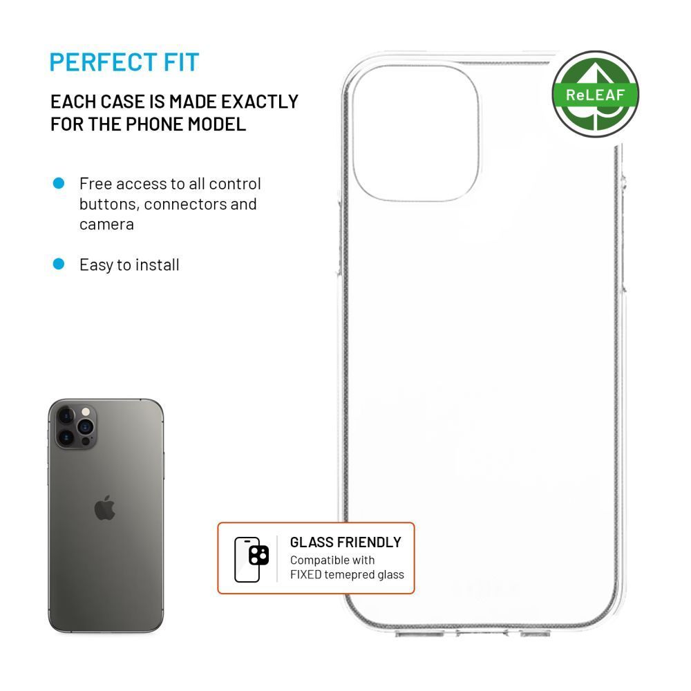 FIXED újrahasznosított anyagból készült AntiUV TPU hátlap Apple iPhone 12/12 Pro készülékhez, átlátszó FIXED újrahasznosított anyagból készült AntiUV TPU hátlap Apple iPhone 12/12 Pro készülékhez, átlátszó
