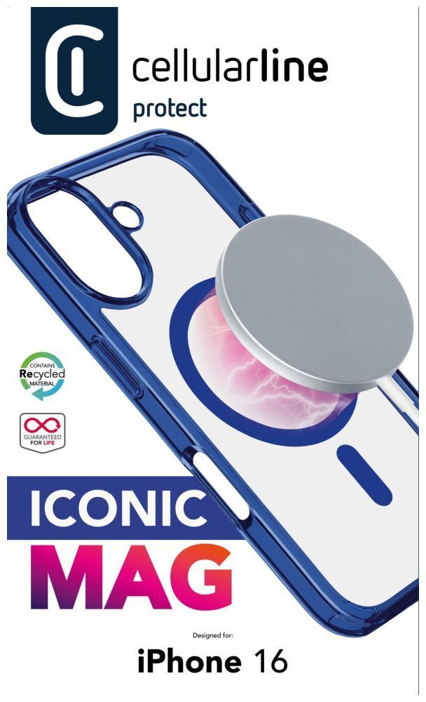 Cellularline ikonikus hátlap Magsafe támogatással Apple iphone 16 készülékhez, átlátszó/sötétkék Cellularline ikonikus hátlap Magsafe támogatással Apple iphone 16 készülékhez, átlátszó/sötétkék