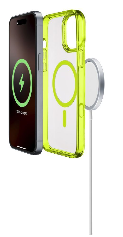 Cellularline ikonikus hátlap Magsafe támogatással Apple iphone 16 Pro készülékhez, átlátszó/lime Cellularline ikonikus hátlap Magsafe támogatással Apple iphone 16 Pro készülékhez, átlátszó/lime