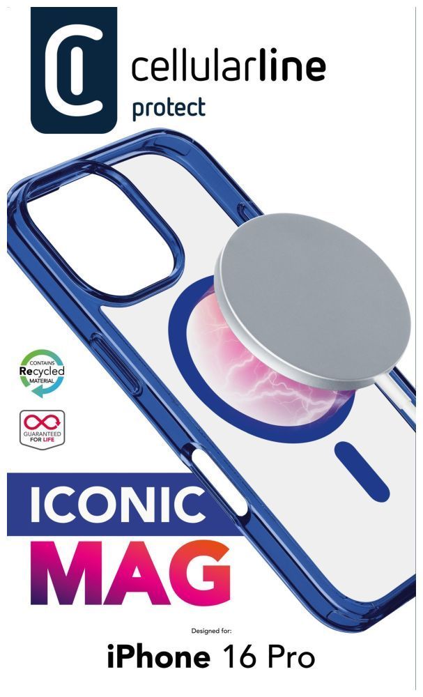 Cellularline ikonikus hátlap Magsafe támogatással Apple iphone 16 Pro készülékhez, átlátszó/sötétkék Cellularline ikonikus hátlap Magsafe támogatással Apple iphone 16 Pro készülékhez, átlátszó/sötétkék