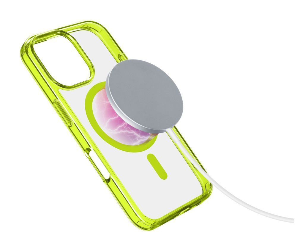Cellularline ikonikus hátlap Magsafe támogatással Apple iphone 16 Pro Max készülékhez, átlátszó/lime Cellularline ikonikus hátlap Magsafe támogatással Apple iphone 16 Pro Max készülékhez, átlátszó/lime