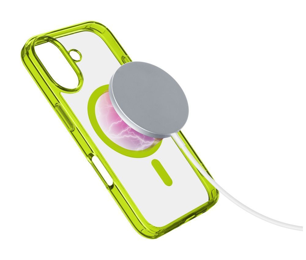 Cellularline ikonikus hátlap Magsafe támogatással Apple iphone 16 Plus készülékhez, átlátszó/lime Cellularline ikonikus hátlap Magsafe támogatással Apple iphone 16 Plus készülékhez, átlátszó/lime