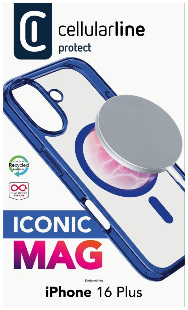 Cellularline ikonikus hátlap Magsafe támogatással Apple iphone 16 Plus készülékhez, átlátszó/sötétkék Cellularline ikonikus hátlap Magsafe támogatással Apple iphone 16 Plus készülékhez, átlátszó/sötétkék