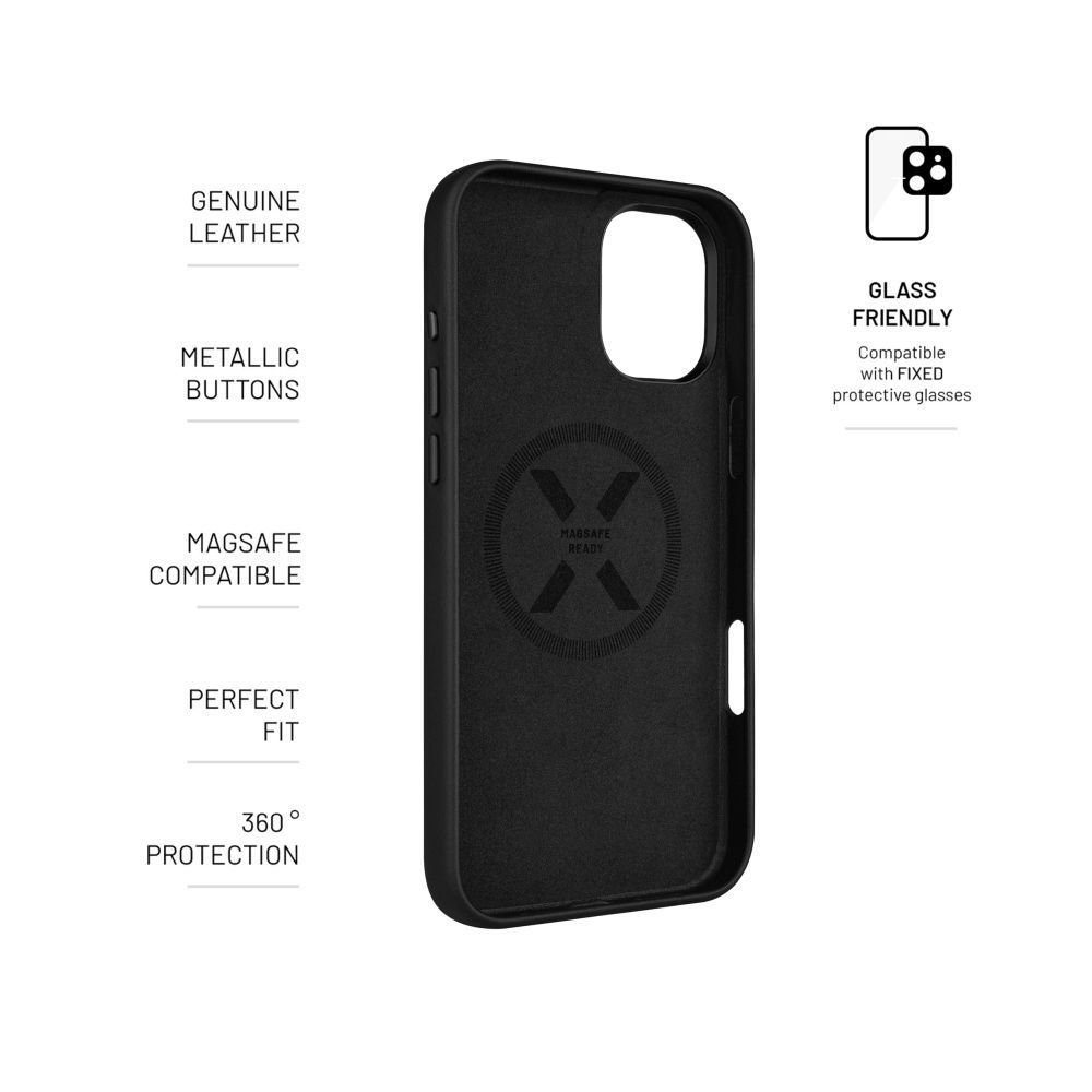 FIXED MagLeather valódi bőr telefontok Apple iPhone 16 Plus, fekete FIXED MagLeather valódi bőr telefontok Apple iPhone 16 Plus, fekete