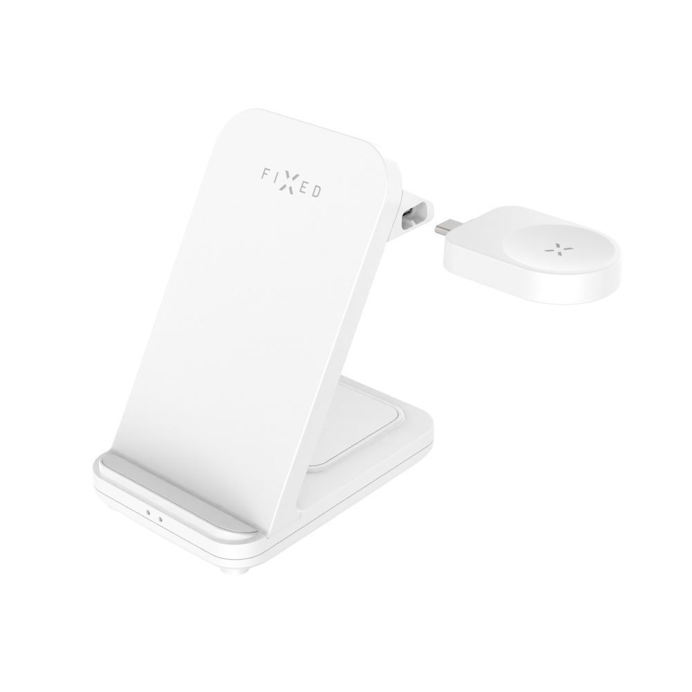 FIXED vezetéknélküli QI töltőállomás 3 eszköz egyidejű töltésére, Samsung Galaxy Watch-hoz is, fehér