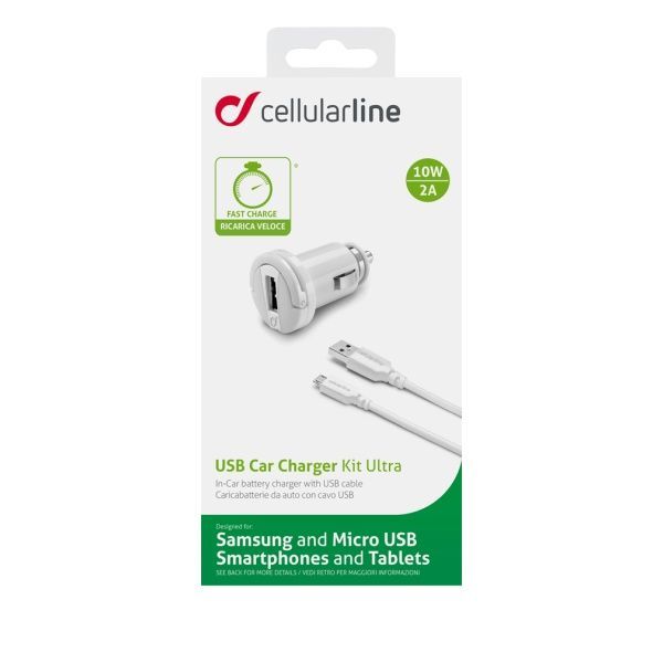 Cellularline car charger with data cable and microUSB connector, 2A Cellularline car charger with data cable and microUSB connector, 2A