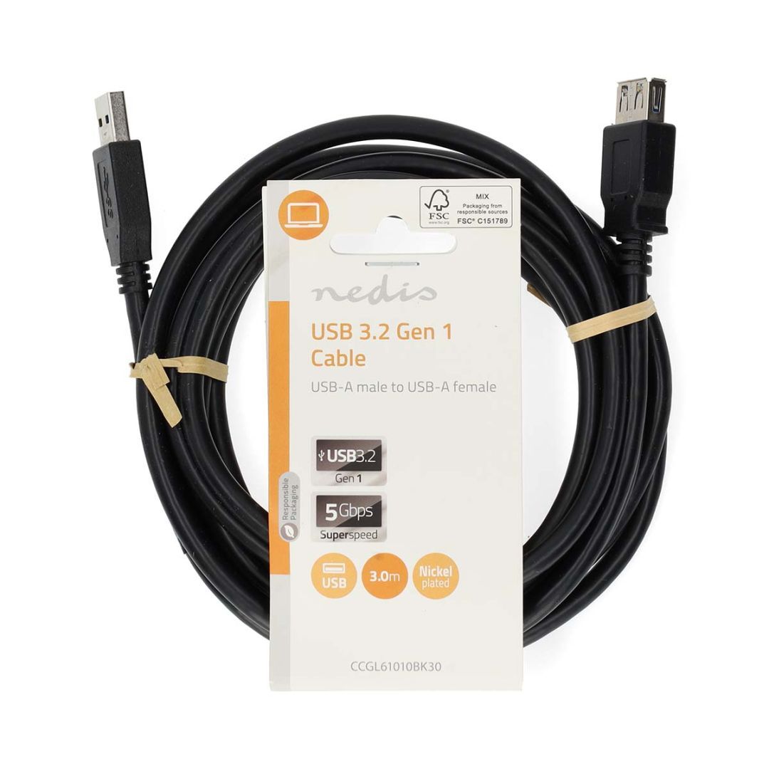 Nedis USB-A Male to USB-A Female cable 3m Black Nedis USB-A Male to USB-A Female cable 3m Black