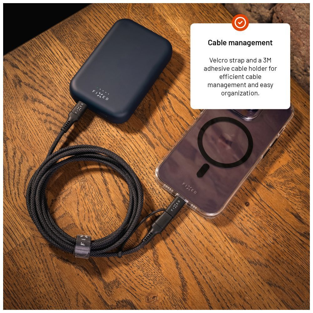 FIXED USB-C/USB-C/Lightning MFi PD 60W adapter kábel 3m szürke FIXED USB-C/USB-C/Lightning MFi PD 60W adapter kábel 3m szürke