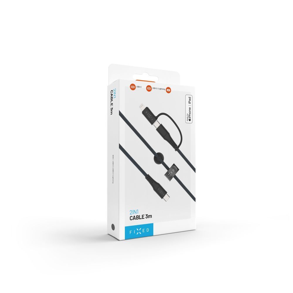 FIXED USB-C/USB-C/Lightning MFi PD 60W adapter kábel 3m szürke FIXED USB-C/USB-C/Lightning MFi PD 60W adapter kábel 3m szürke