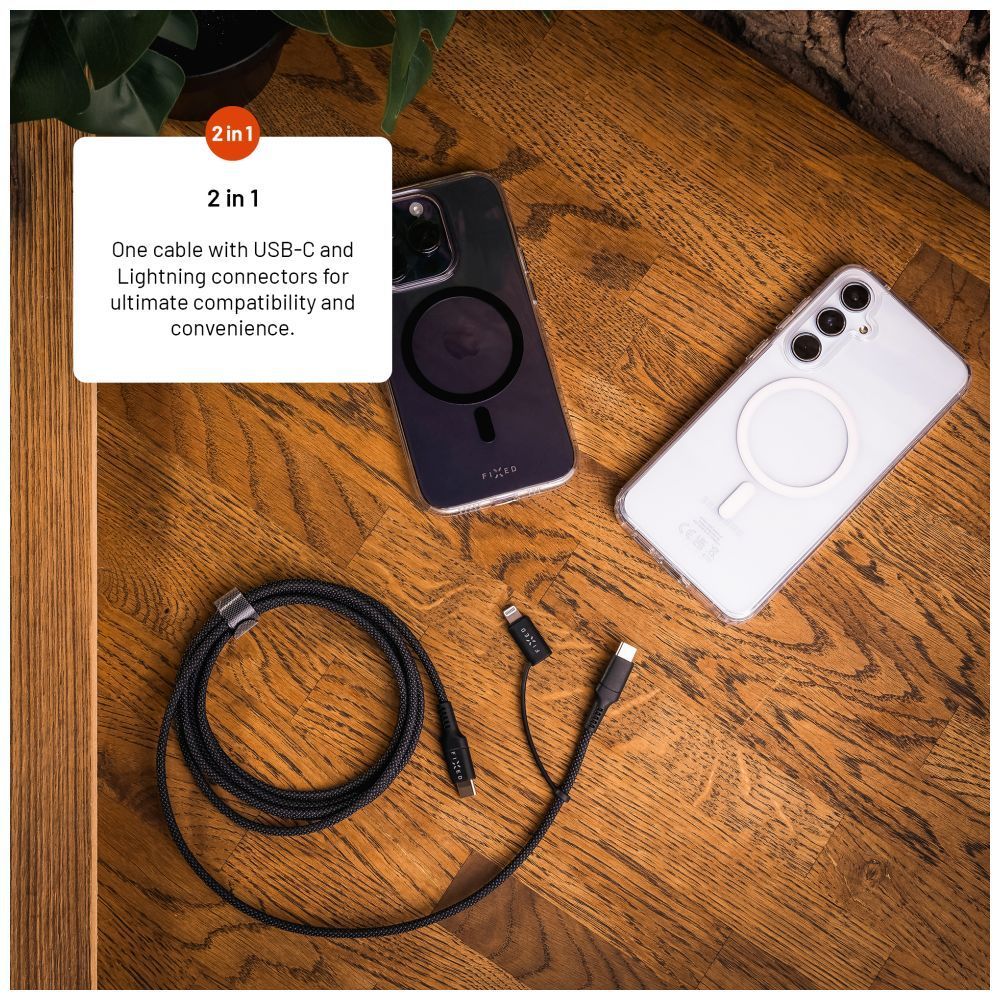 FIXED USB-C/USB-C/Lightning MFi PD 60W adapter kábel 2m szürke FIXED USB-C/USB-C/Lightning MFi PD 60W adapter kábel 2m szürke