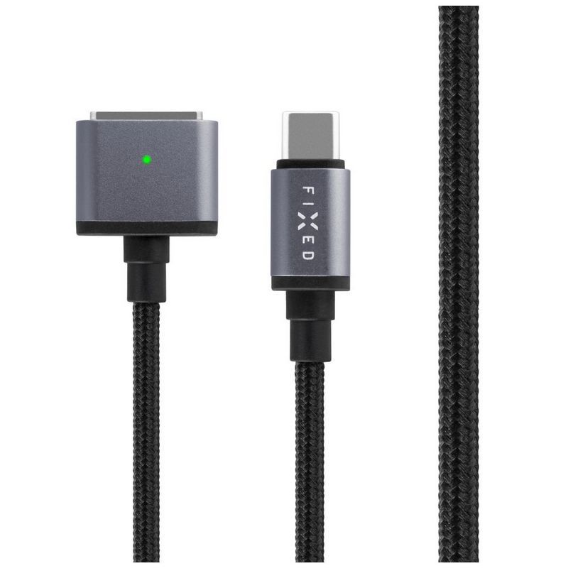 FIXED USB-C/MagSafe 3 töltőkábel, max 140W (28V/5A), textil kábelfonat, 2m, sötétszürke FIXED USB-C/MagSafe 3 töltőkábel, max 140W (28V/5A), textil kábelfonat, 2m, sötétszürke